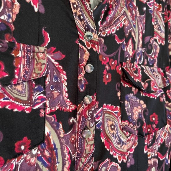 SOLD IN AUCTION ~ AVENUE Abstract Paisley Floral Black Button Henley 18/20 - Picture 3 of 10